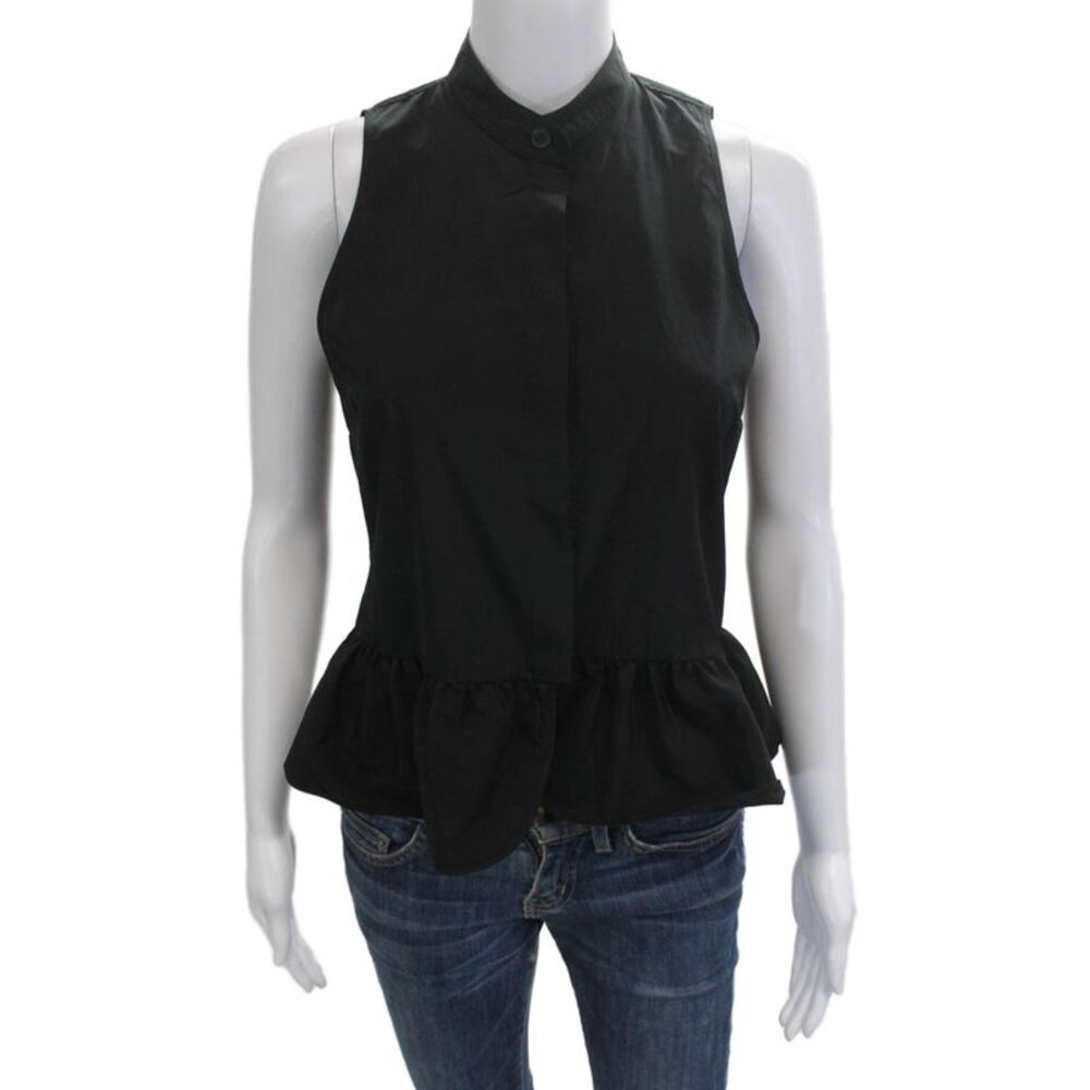 Engle Roberts Women Black Mock Neck Sleeveless Button Up Blouse Size 2XS
